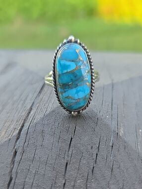 Copper Turquoise Solid Sterling Silver Ring